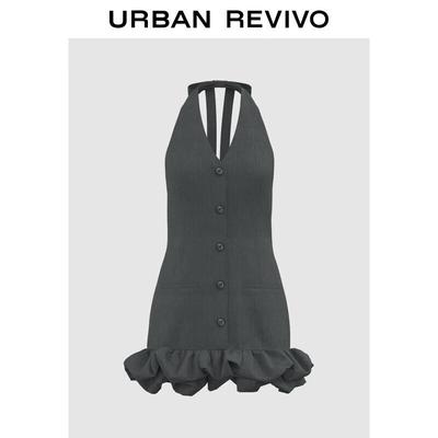 UR 2025 Autumn Sleeveless Shirred V-Neck A-Line Dress