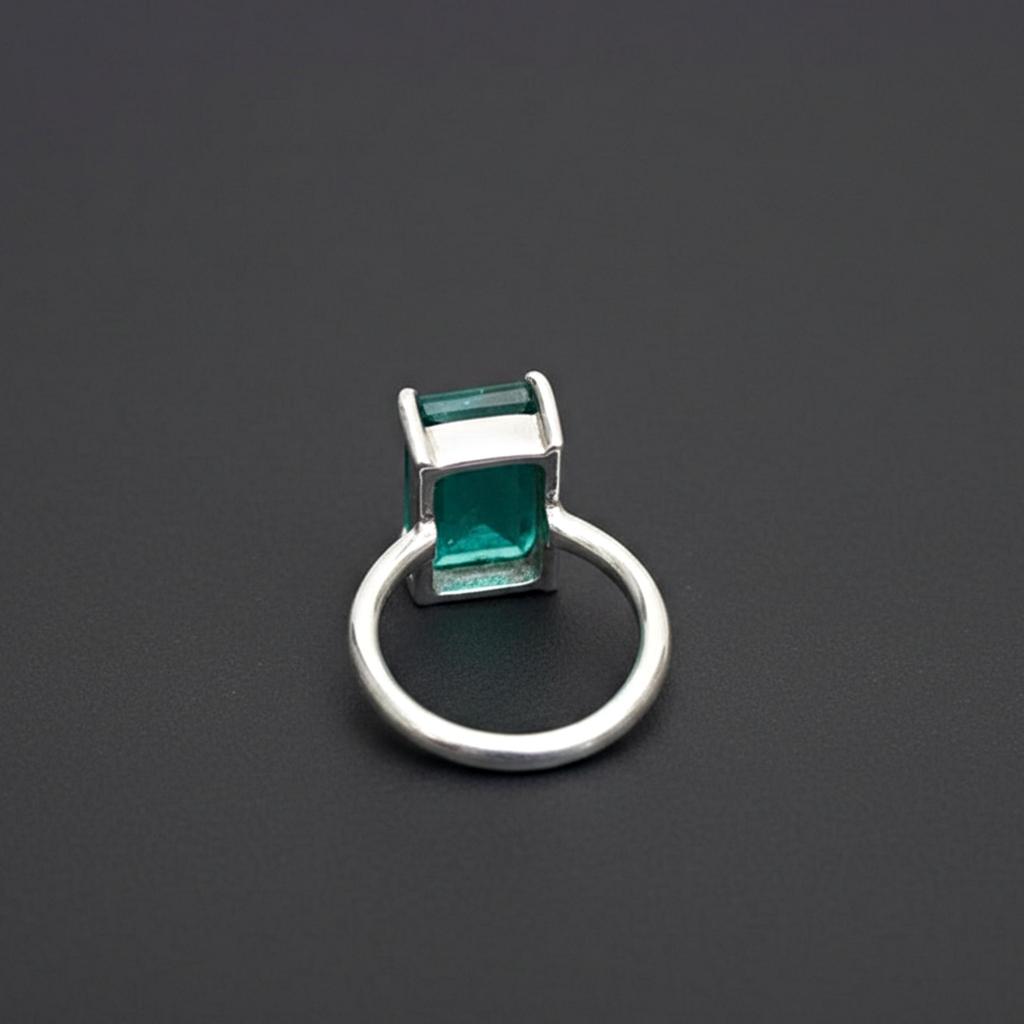 Rectangular Green Emerald Ring, 925 Sterling Silver Jewelry, Minimalist Statement Ring for Women
