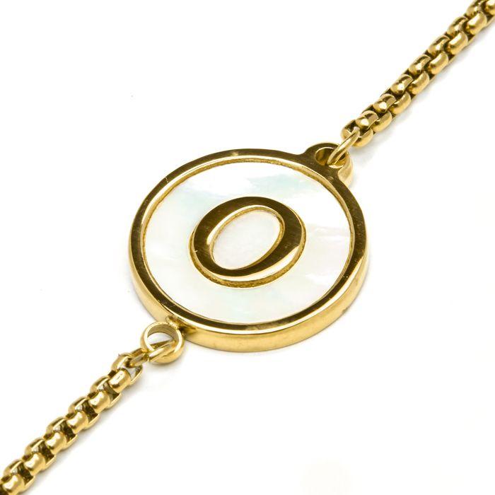 Bracelet - LUXENTER - Alphabet O - Nacre Blanche - Or Jaune 18K - Ajustable