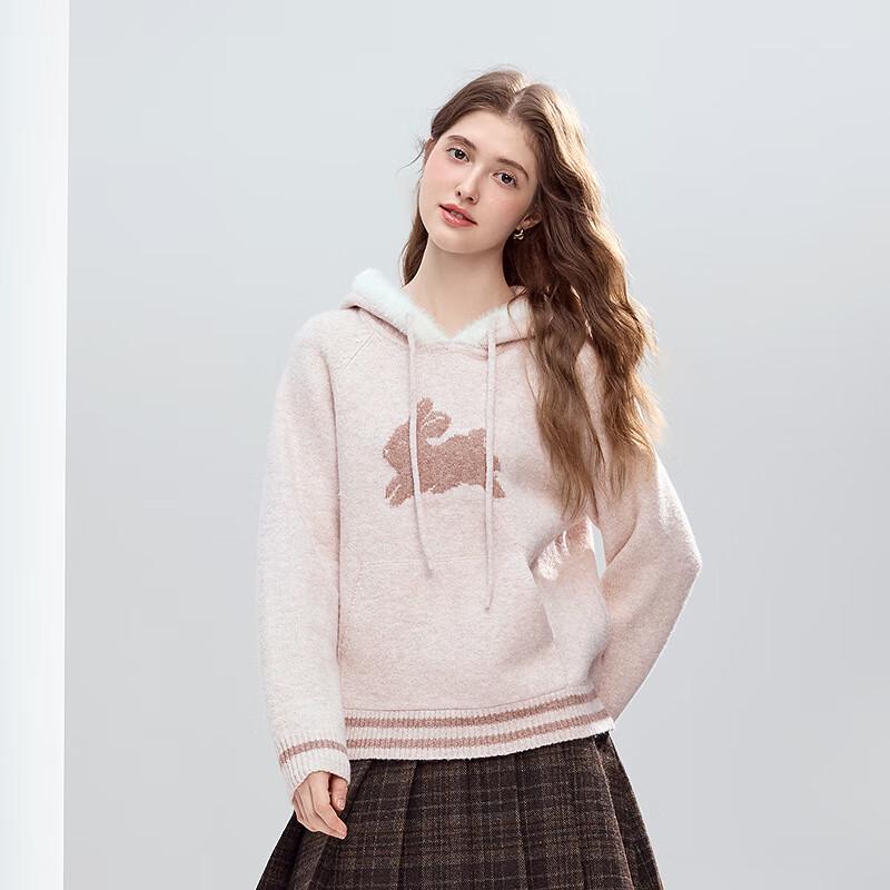Betu Women's Fuzzy Hooded Rabbit Jacquard Sweater