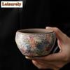 100ML Ancient Long Kiln Rock Mine Ceramic Park Cup Handmade Gold Pointing Meditation Teacup Tasting Master Tea Bowl Mug Gift Box