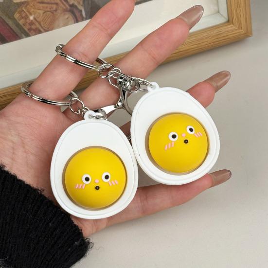 Cartoon Egg Yolk Clicker Keychain Half Egg Decompression Button Key Ring Backpack Schoolbag Hanging Decoration Bag Charm Purse Pendant