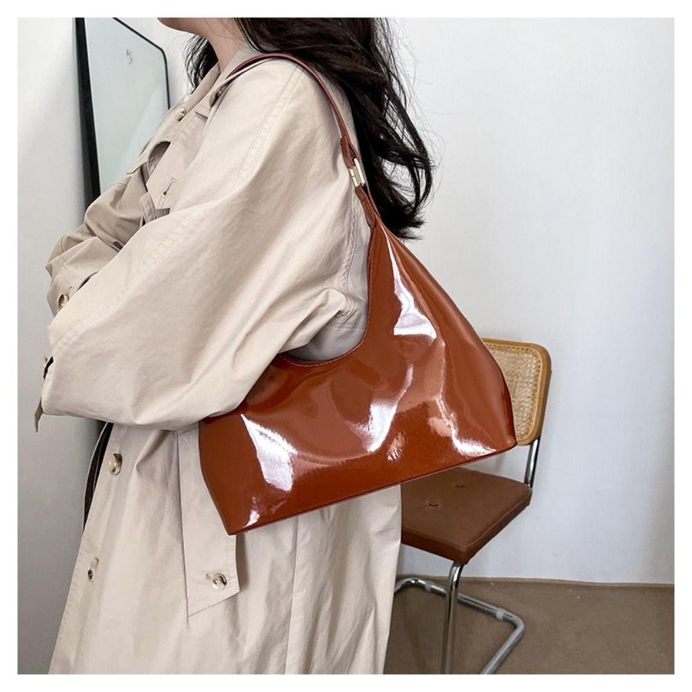 Fashion Glossy Shoulder Bag Solid PU Leather Messenger Bag Purse Women