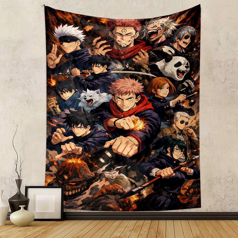"Anime Warriors Action Collage Tapestry" Patterned Tapestry Home Decor, Suitable for Bedroom and Living Room, Gift