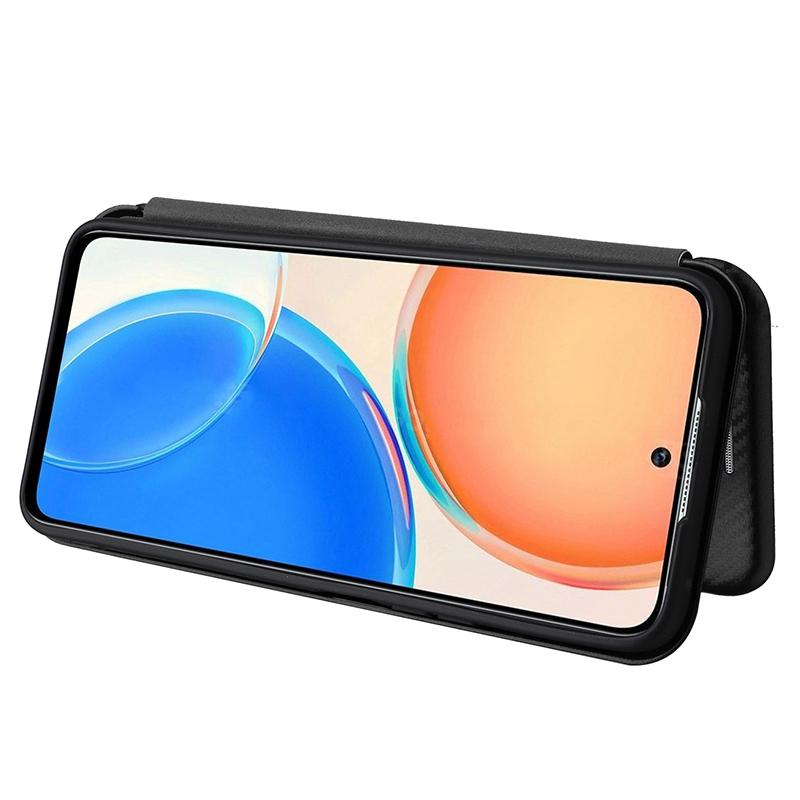 

For Honor X8 4G Anti-fall PU Leather Carbon Fiber Texture Case Magnetic Auto-absorbed Adjustable Stand Cell Phone Shell Black