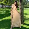 Sexy Strap Ruffle Edge Neck Dress Backless Retro Waist Thin Beach Dress