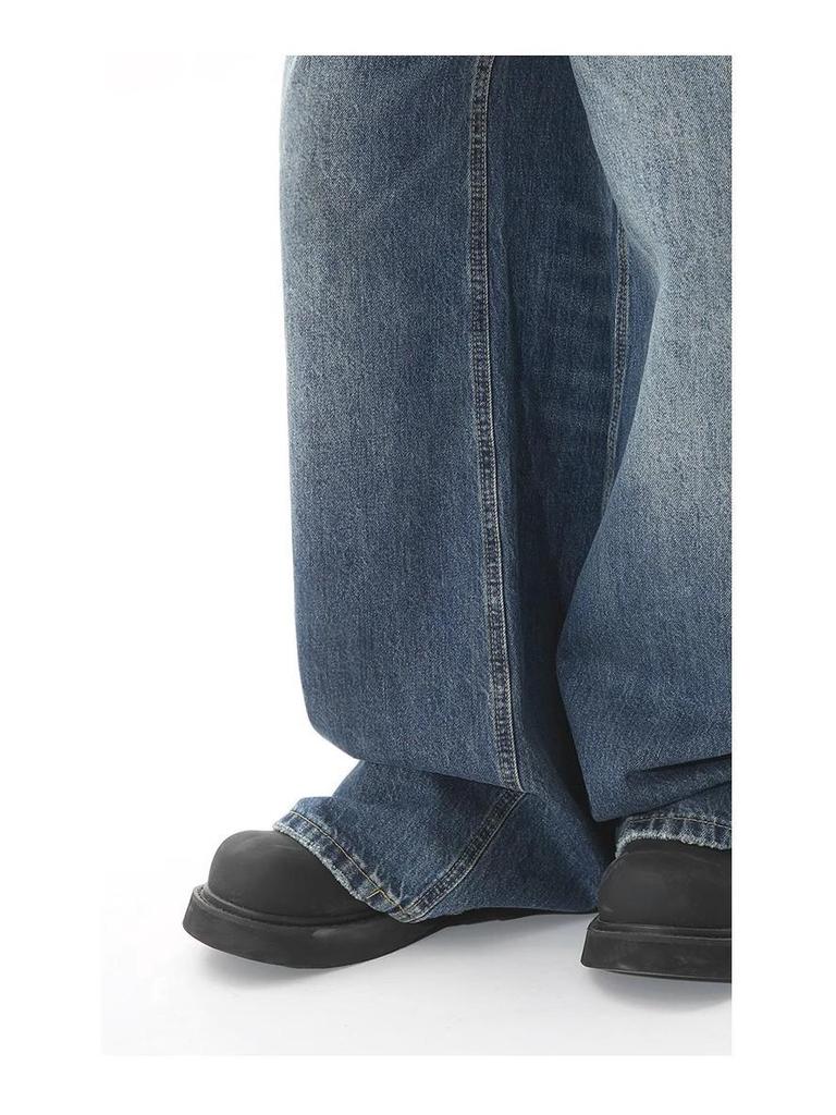 Unisex Retro Vintage Washed Straight-Leg Jeans - Slightly Loose Fit
