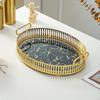 Oval Serving Tray Light Luxury Decorative Metal with Handles Versatile Marble Pattern Platter
