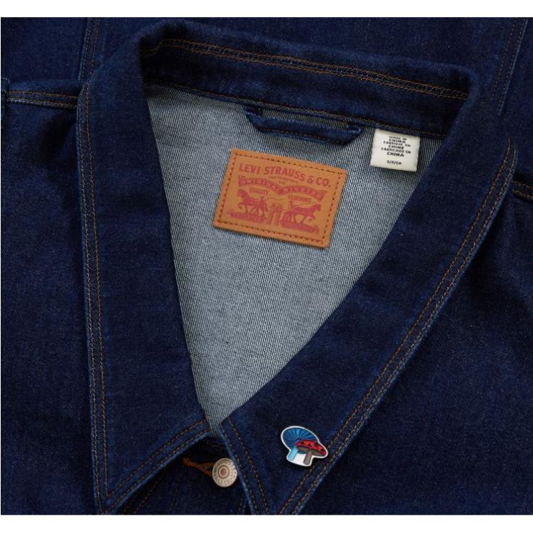 Levis Solid Color Vintage V-Neck Waist-Defining Versatile Slim Fit Denim Short Sleeve Dress Women Dresses Dark-Blue A6814-0000