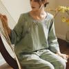 Pigiama da donna in stile cinese con magnolia retrò: Gauze a Doppio Strato Primavera/Autunno, Chiusura Diagonale, Jacquard, Manica a 9 Punti, Stile Nazionale.