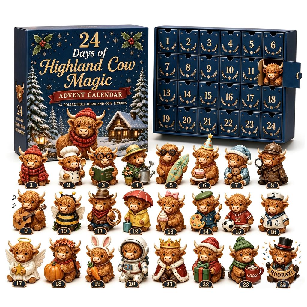 24denní vánoční odpočítávací adventní kalendář Skotsko Skotsko Keltská kráva Magie Sběratelská sada figurek