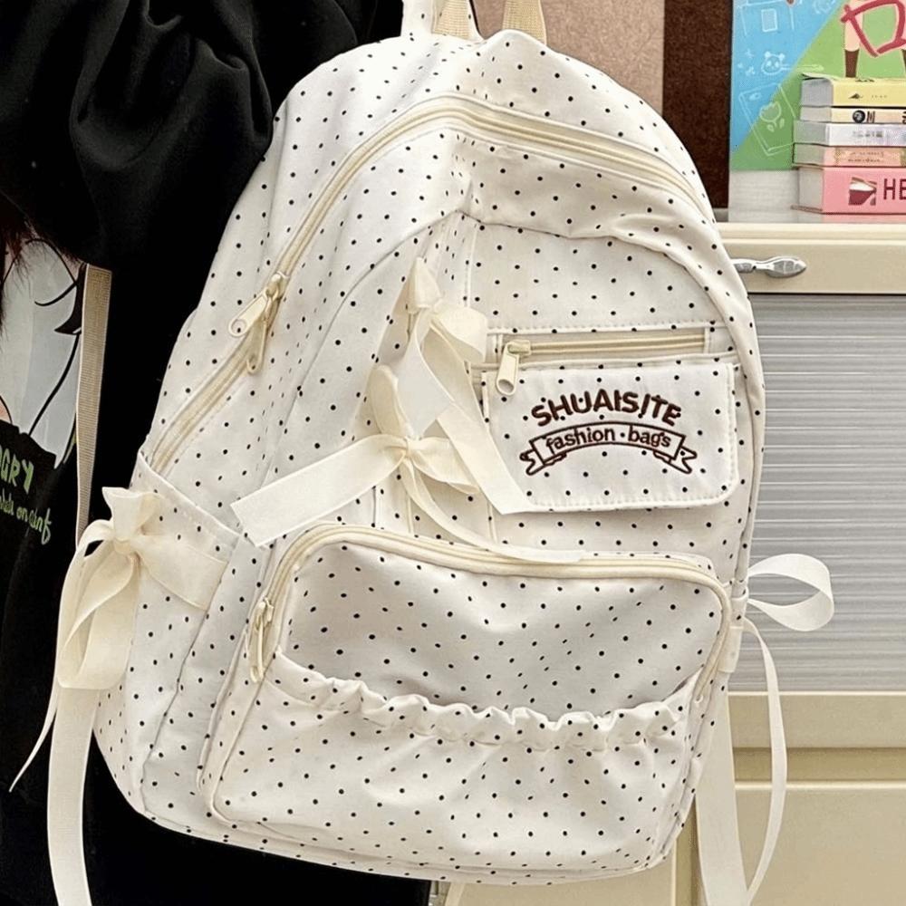 Nylon School Bag Multi-Compartment Daypack Vintage Travel Backpack For Students