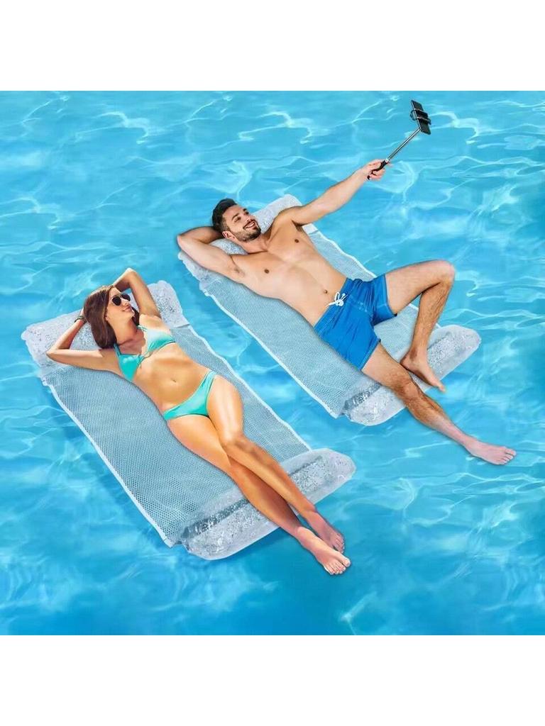 1Pcs Inflatable Swimming Pool Hanging Net Inflatable Float Foldableable Backrest Transparent Sequin Inflatable Float