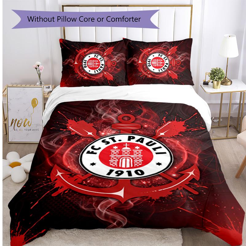 FC St. Set Lenzuola 3 Pezzi Stampato Calcio Pauli, Confortevole Set Copripiumino per Camera da Letto Amico della Pelle