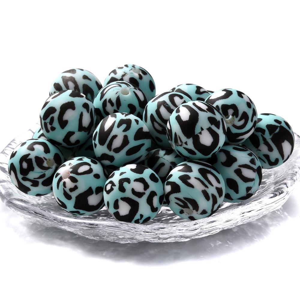 15mm 10Pcs Printed Silicone Beads Chewing Bead DIY Charms Newborn Nursing Accessories Necklace Pacifier Chain Teething Toy