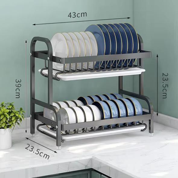 Multi-functional 3-Tier Dish Rack Kitchen Supplies Storage Rack Draining Rack with Chopsticks/Knives/Cutting Board Holder
