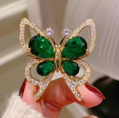 Vintage Green Rhinestone Butterfly Brooches For Women Shiny Corsage Clothing Accessories Gifts