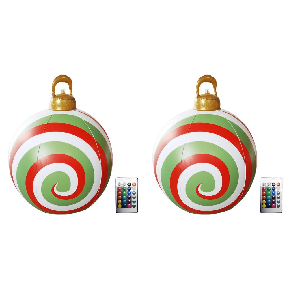 24 Inch Light Up PVC Inflatable Christmas Ball New Years Christmas Ornaments with Light and Remote Holiday Yard Lawn Porch Decor