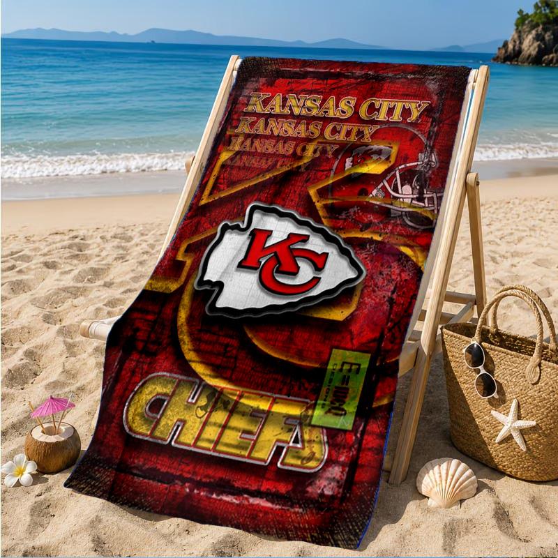 Kansas Chiefs Logo Beach Towel, Quick-drying, Easy to Care for, Suitable for Both Fitness and Beach Vacations,Sports Essential