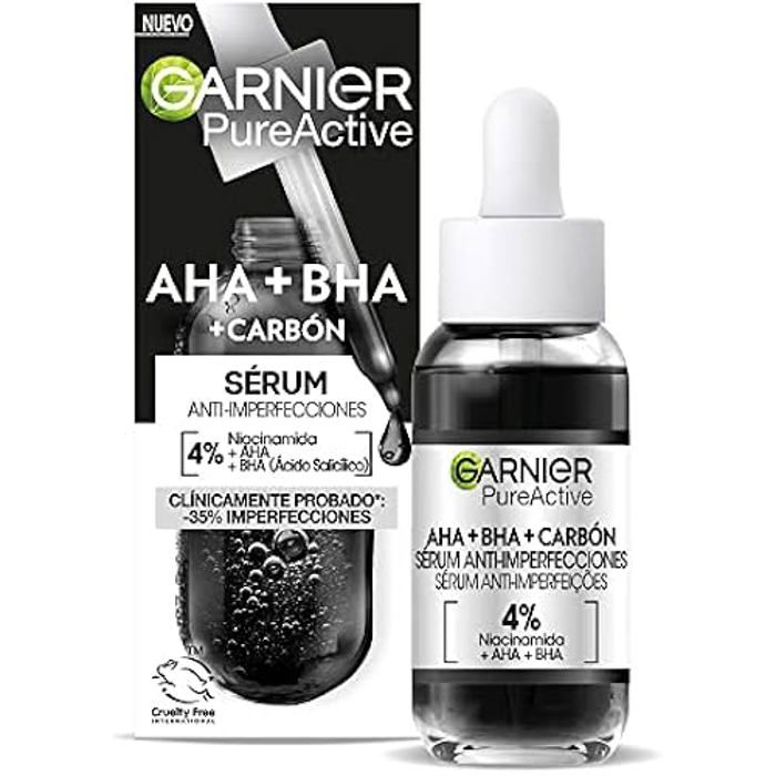 Sérum anti-imperfections - GARNIER - PURE ACTIVE AHA + BHA + CARBÓN - 30 ml - Sans parabène - Tous types de peau