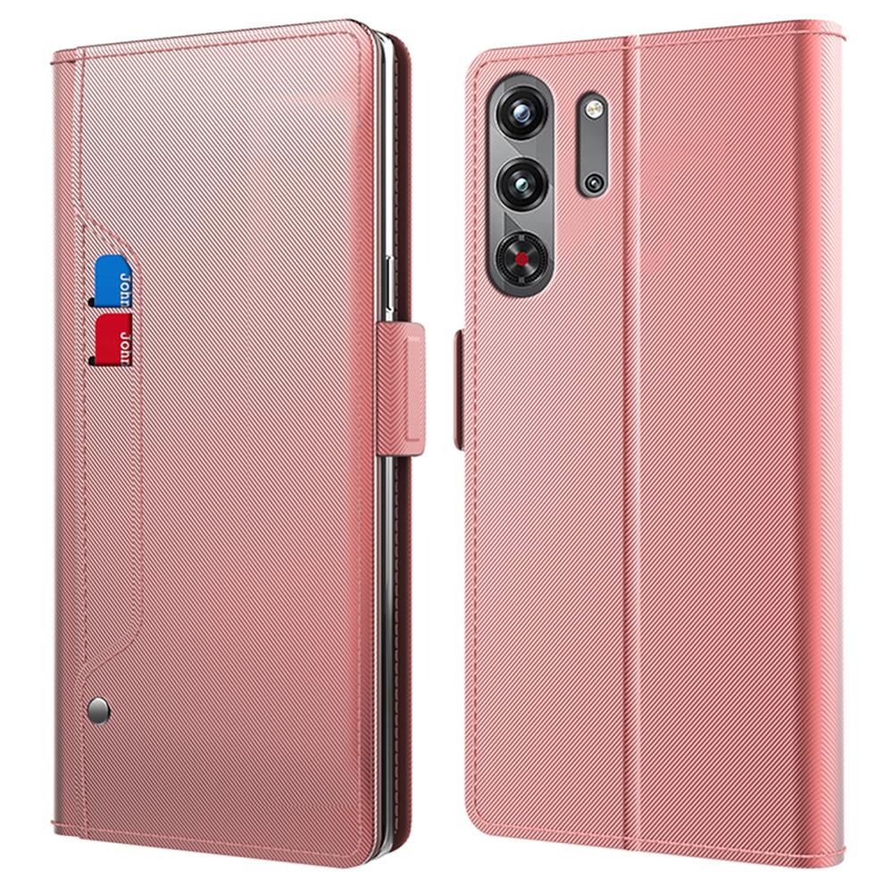 For ZTE nubia Red Magic 10 Pro 5G Case Stand PU Leather Phone Cover Card Holder Mirror