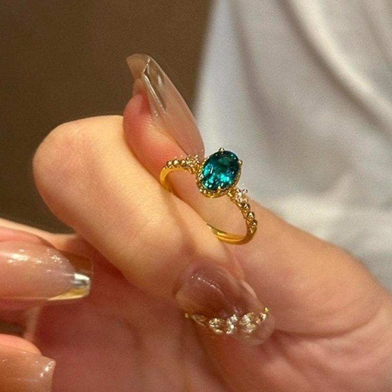 Vintage Hofstil Blauer Ring Damen Aquamarin Eingelegt Nische Französisches Design Offener Zeigefingerring