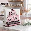 Halloween Kitchen Tissue Holder Wooden Napkin Holder, Cute Pastel Pumpkin Ghost Black Cat Tabletop Dispenser, BOO Letter Organizer Waterproof