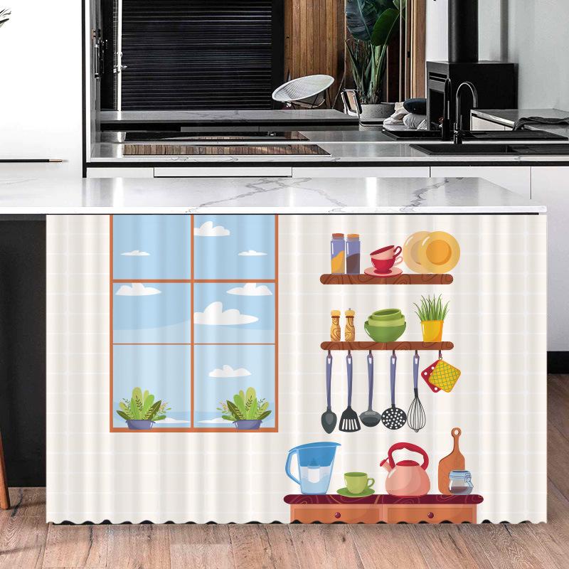 Cartoon Kitchen Dustproof Half-curtain  Self-adhesive Cupboard Curtain Kitchen Cabinet Coverings Cloth Decorative Short Curtains