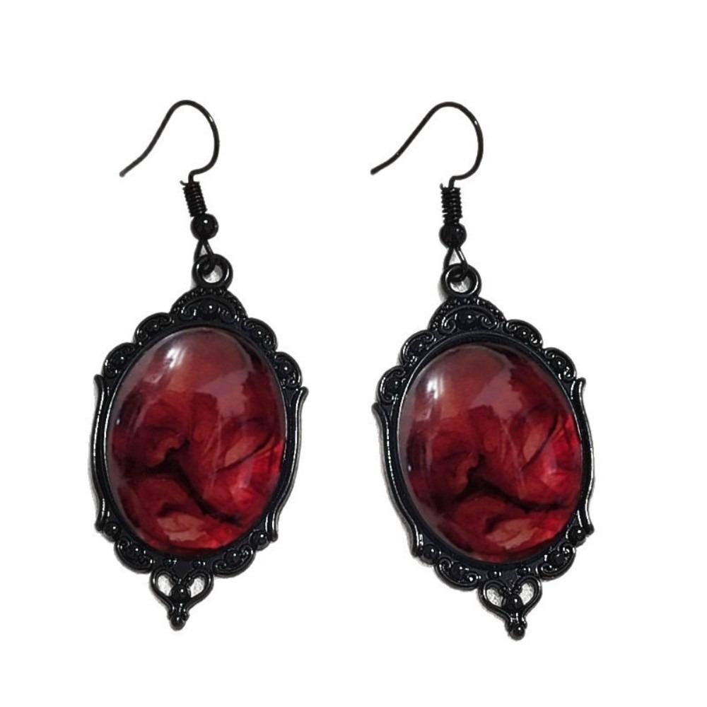 Black Frame Gothic Resin Earrings Blood Red Drop Earrings Halloween Dangle Earrings Party