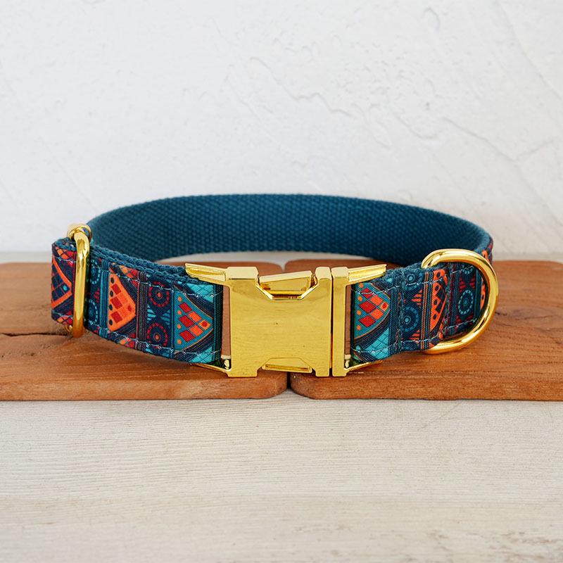 MUTTCO Mayan Treasure Pet Collar & Leash Set with Golden Buckle (UDC-196B) L