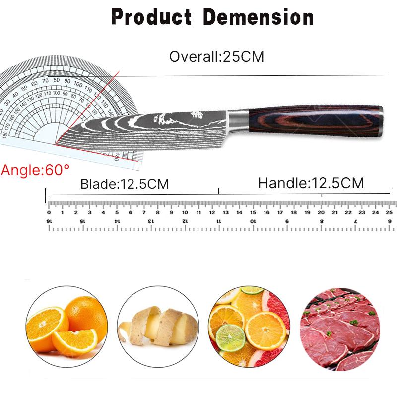 WXCOO Kitchen Professional Chef Knife Japanese Santoku Laser Damascus Pattern Meat Vegetable Fruit Cooking Utility Knife