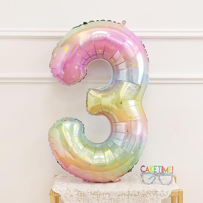 Balões de Estrela e Número com Gradiente Arco-Íris de 40 polegadas para Decoração do 1º Aniversário do Bebê