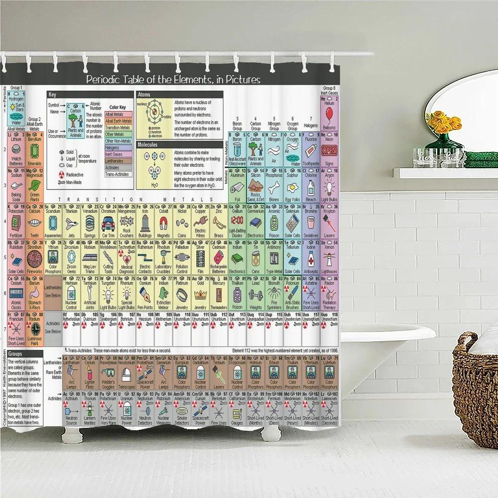 Periodic Table of Elements Bathroom Curtains Waterproof 3D Print Shower Curtain White Fabric Curtain For The Bath