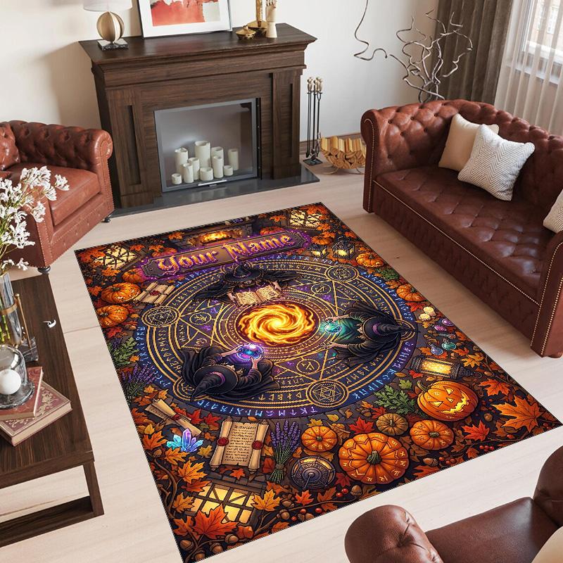 Forest Nature Theme Crystal Velvet Rug Personalized Custom Name Text Soft Floor Mat Home Decor