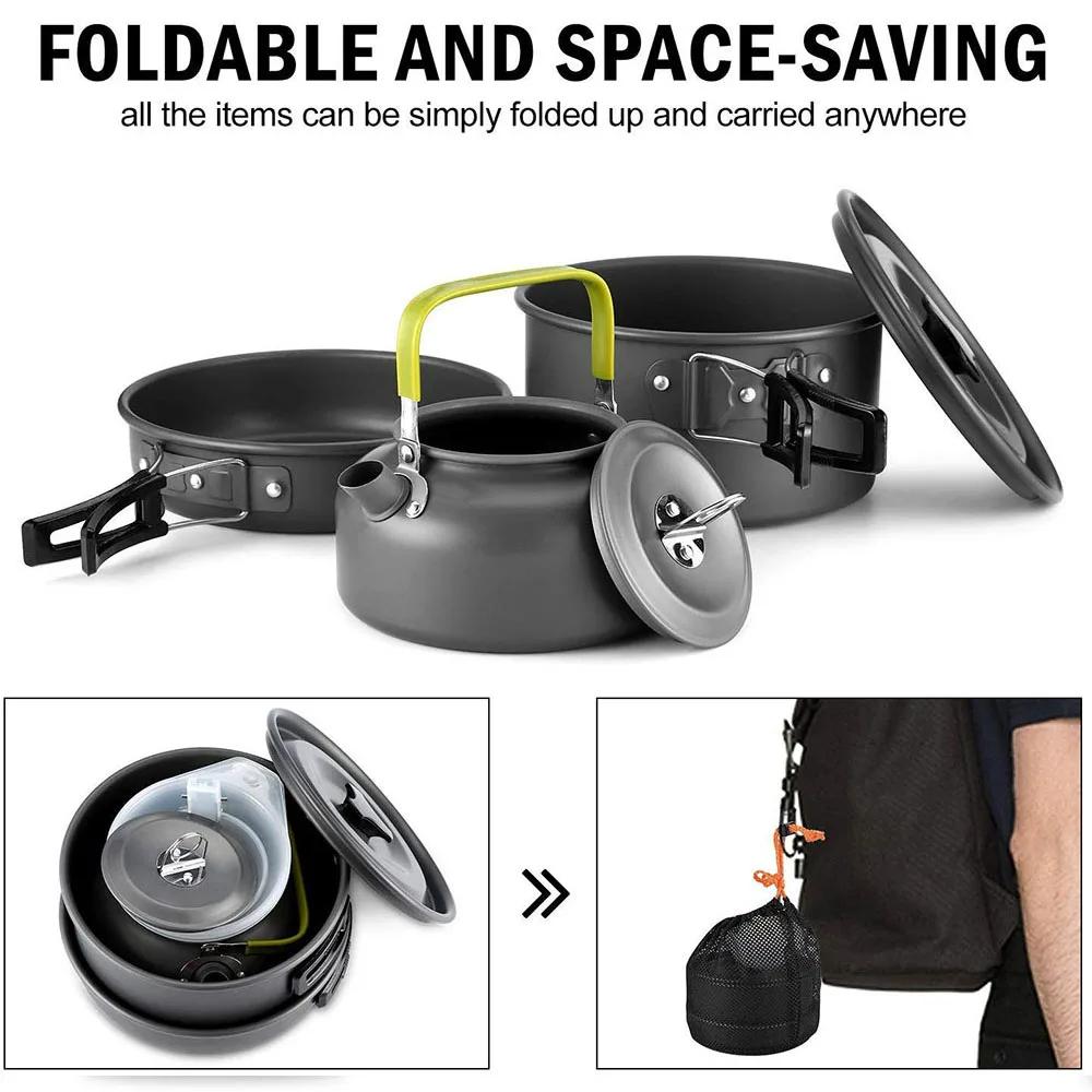 3pcs/set Outdoor Camping Cookware Aluminum Outdoor Cooking Kit Lightweight Camping Cookware Set Hiking Backpacking and Picnic