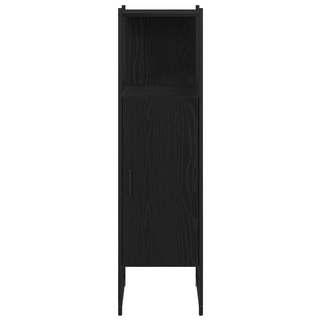 Badezimmerschrank aus schwarzem Eichenholz, große offene Ablagefläche, eine Tür mit doppeltem Stauraum, vielseitiger Stauraum, 33x33x120,5 cm