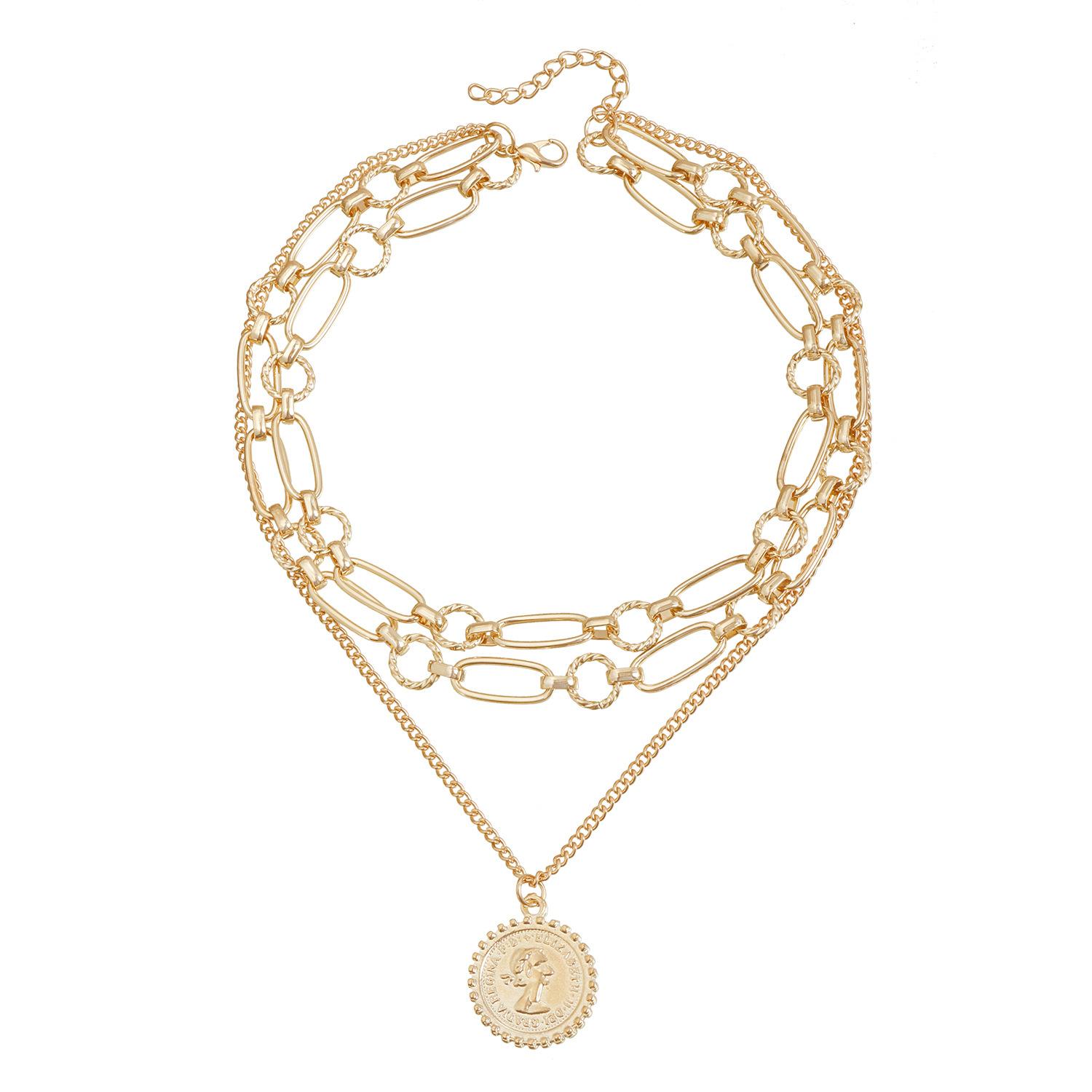 

ins retro historical portrait sailboat tag collarbone chain personality trend multi-layer necklace золотой