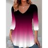 Ladies' Elegant Casual V-neck Long Sleeved Gradient Printed T-shirt