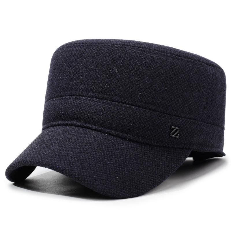 

Осень Зима Мужская Плоская Шляпа Зимняя Для Среднего и Пожилого Возраста Для Велоспорта На Открытом Воздухе Защита Ушей от Холода Теплая Шапка Папа Бархатная Шапка темно-синий