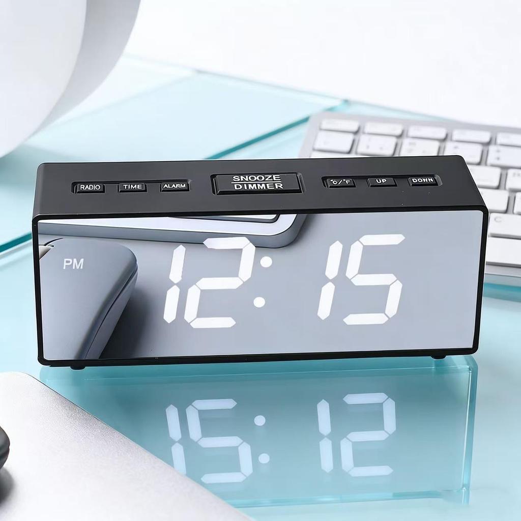 Perpetual Calendar FM Radio LED Mirror Digital Clock for Office