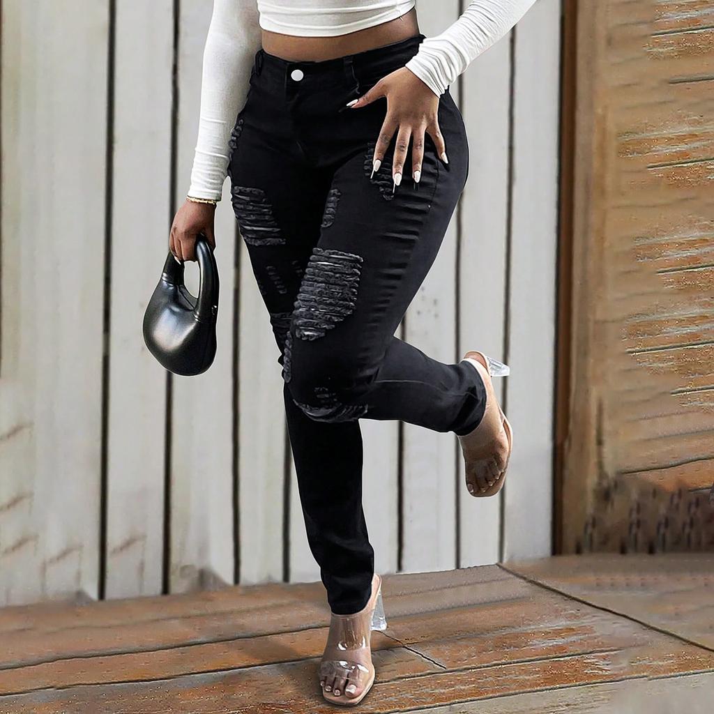 Women's Trousers Large Size Stretch Jeans Loose Semi-Elastic Pants