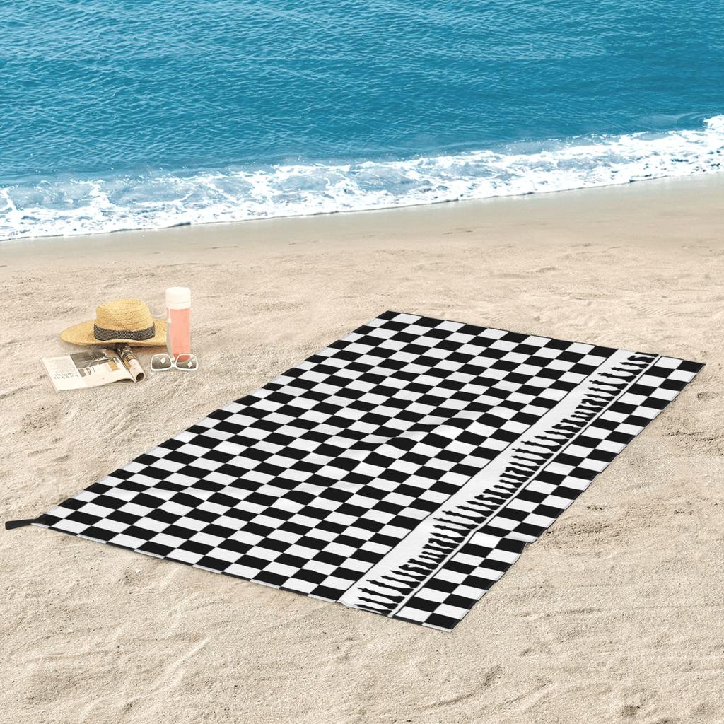 Chess Board Black and White Grid Checkered Beach Towel Soft Microfiber Quick Dry Absorbent Quick Towels For Pool