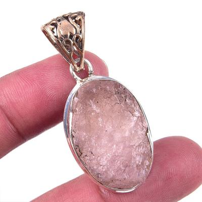 Natural Morganite Gemstone Handmade 925 Solid Sterling Silver Pendant 1.75" w8D45