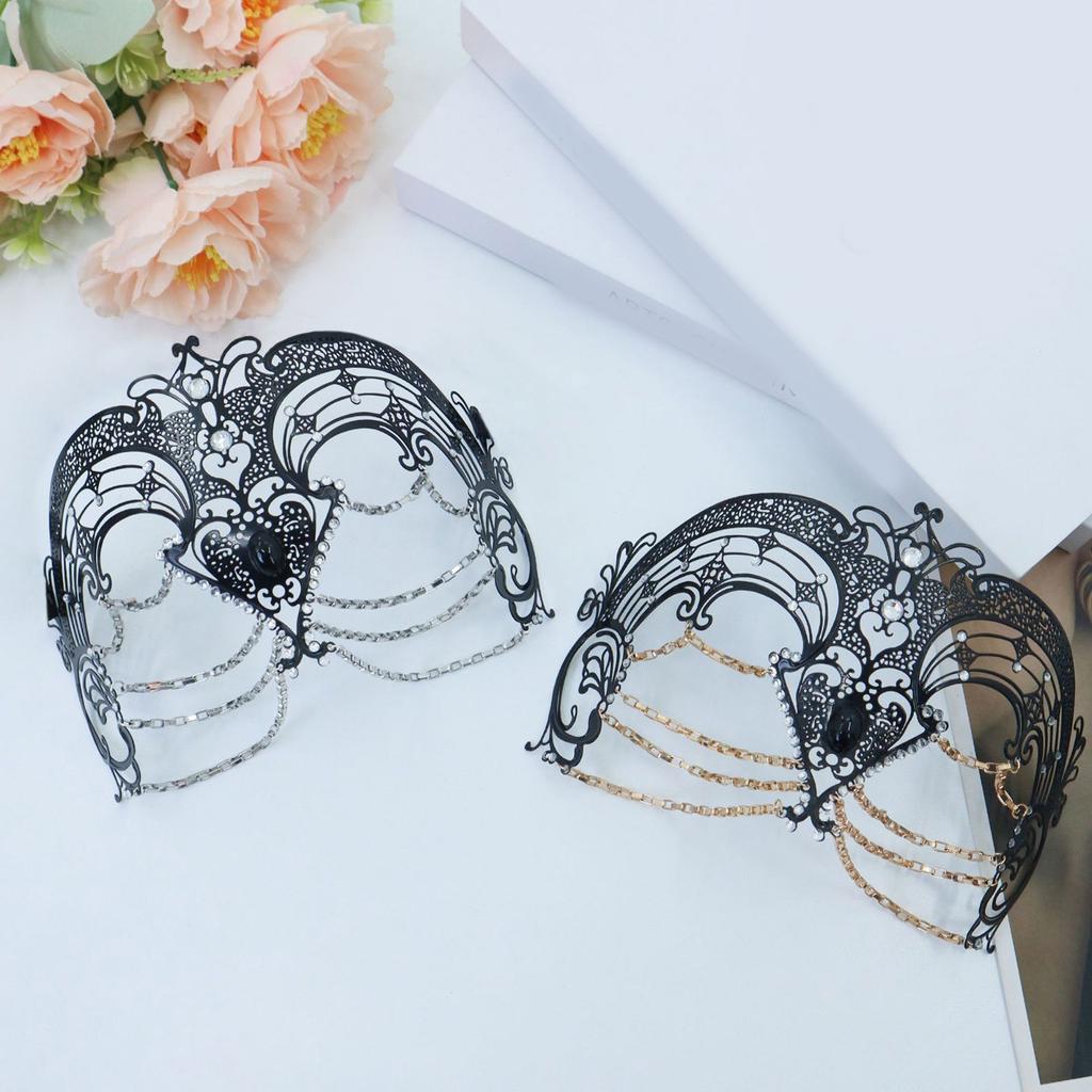 Metal Tassels Masquerade Mask with Rhinestones Masquerade Costume Accessories For Women Wedding Halloween Masquerade