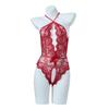 Women's Open Crotch See-Through Lace Bodysuit with Pearl Detail