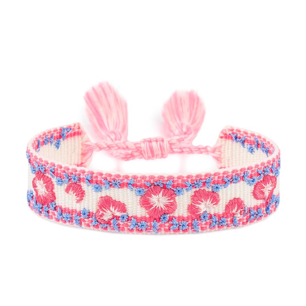Floral Embroidery Woven Bracelet: European & American Style with Lily, Cherry Blossom, Rose