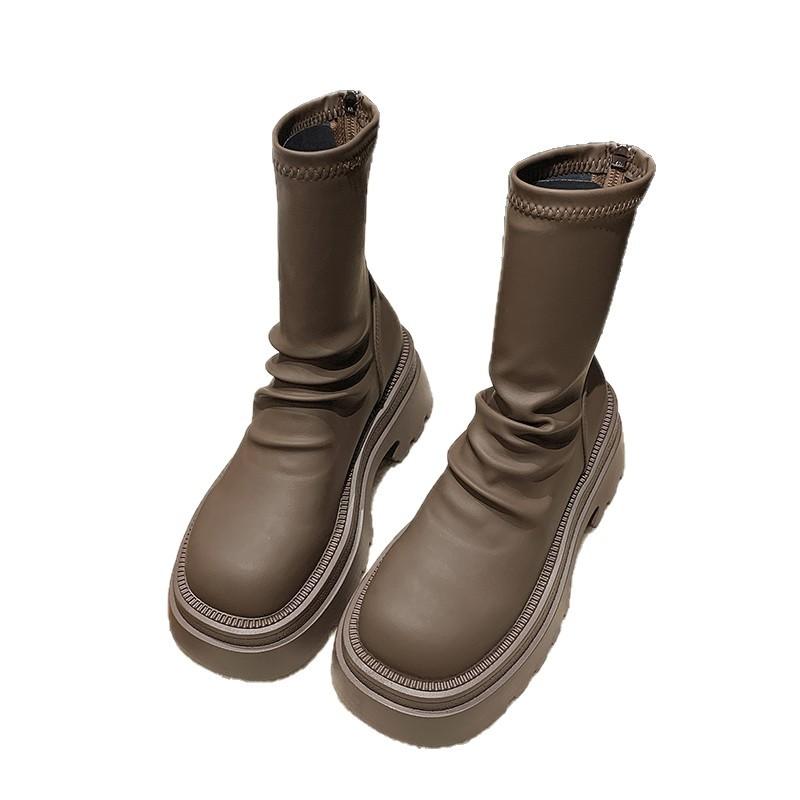 Folded Thick-soled Short Boots 2025 New Small Elastic Thin Boots Street Stacking Martin Boots