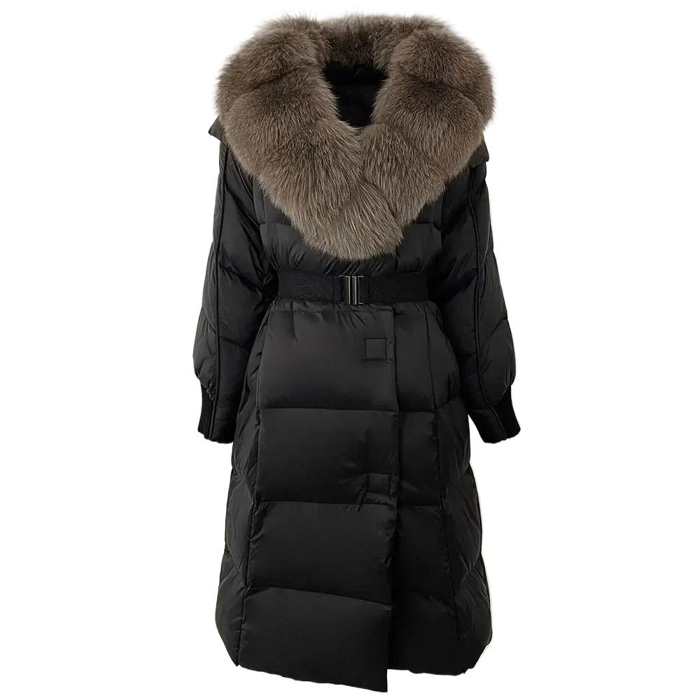OFTBUY Winter Jacket Women Long Natural Real Raccoon Fox Fur Collar White Duck Down Coat Belt Thick Warm Casual Outerwear