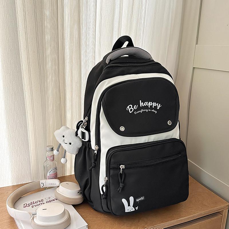 Lightweight Letter Nylon Backpack With Colorblock Design For Unisex Daily Use