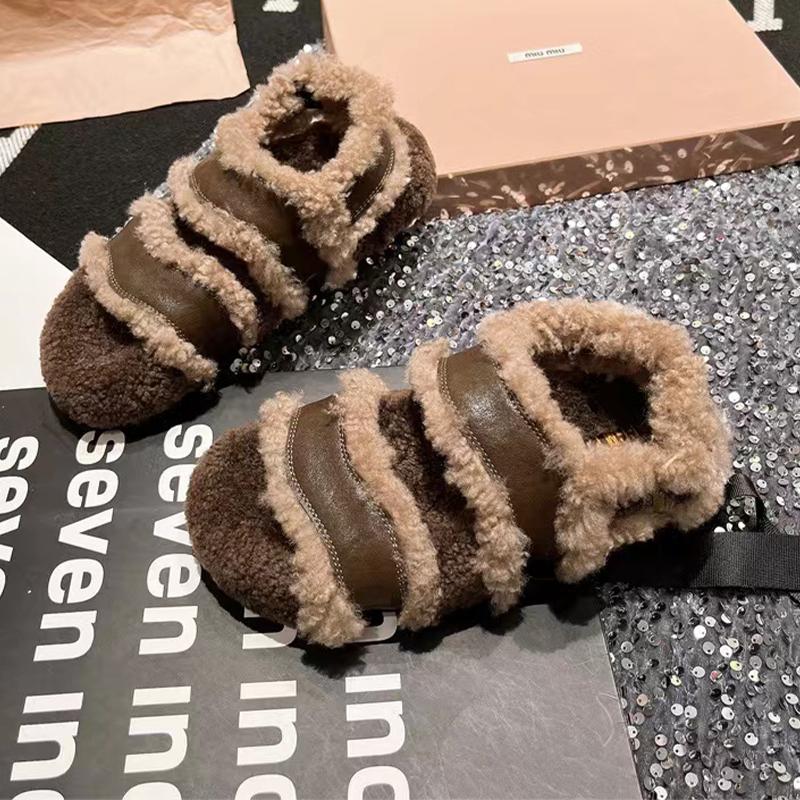 

Модные меховые женские туфли из хлопка с открытым носком на плоской подошве, повседневные кожаные сандалии, дизайнерские женские зимние сапоги 2024 года, осенние зимние сапоги, новые Mujer De Zapatillas 35 шоколадный